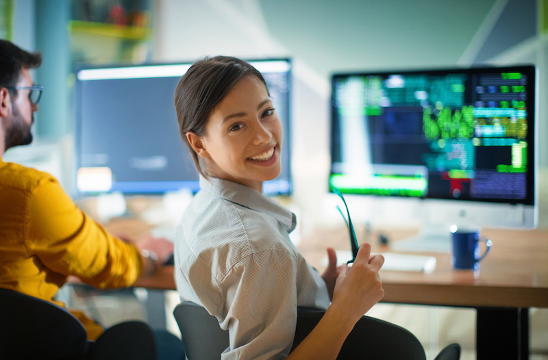 young woman at computer