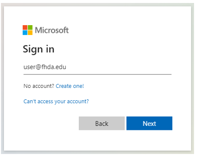 Microsoft log-in box