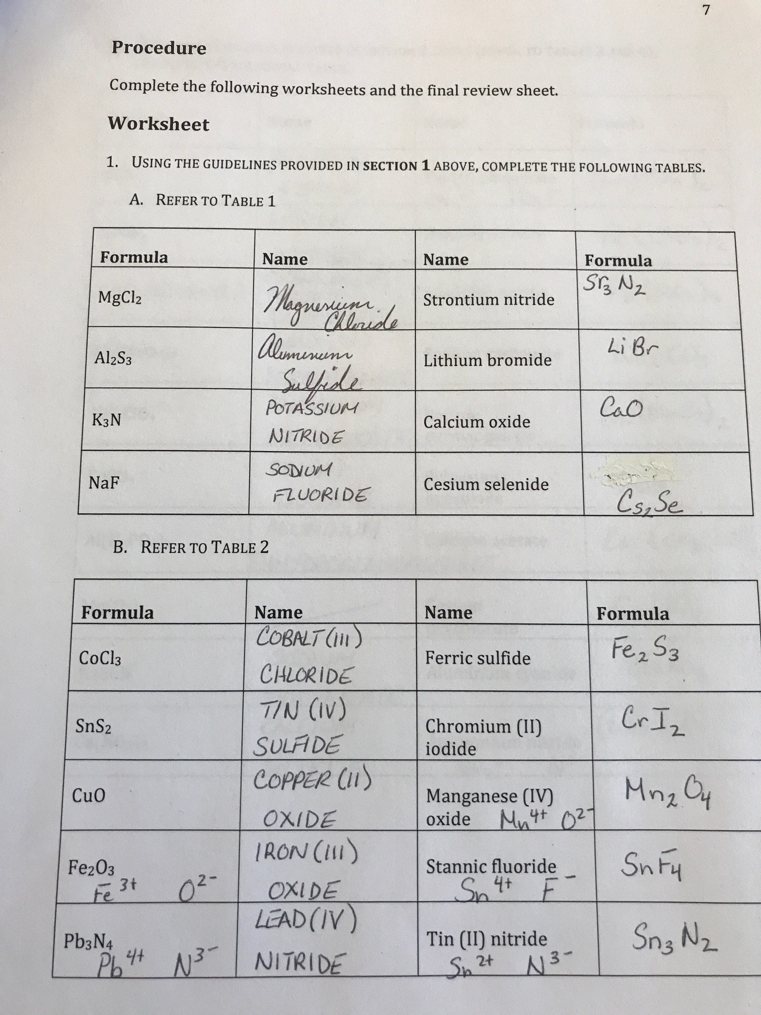 Chemistry 1a Nomenclature Worksheet - Ivuyteq
