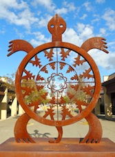Campus scultpure, stylized metal turtle