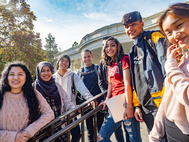 students on steps outside Cal History Center