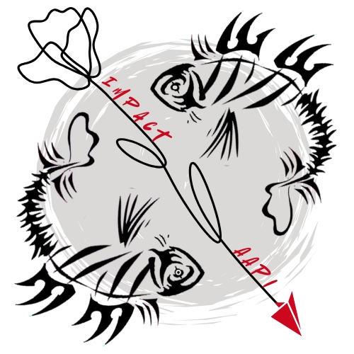 IMPACT AAPI logo: drawing of two fish with flower