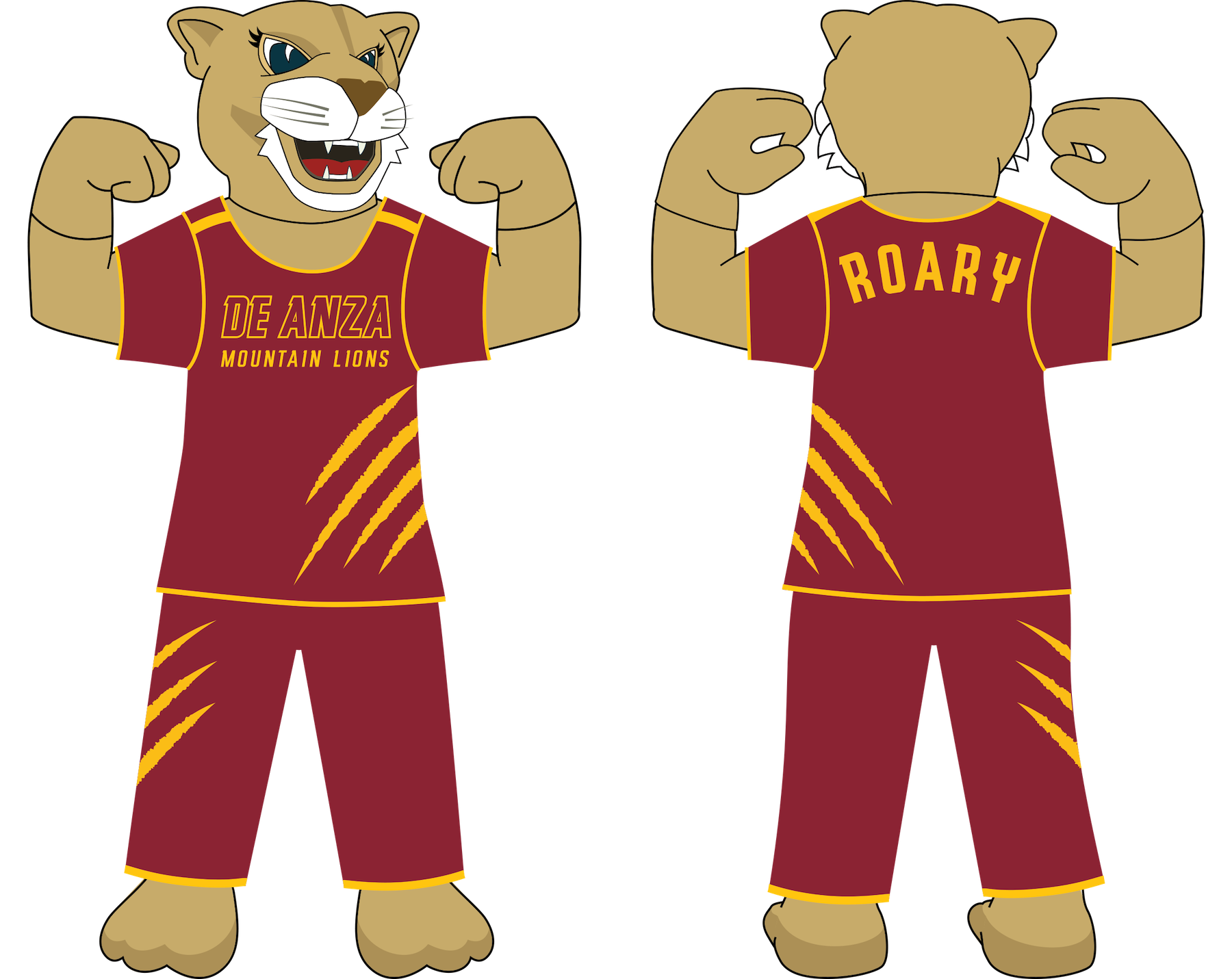 mascot in uniform with front and back view