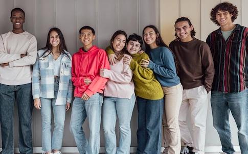 students lined up smiling