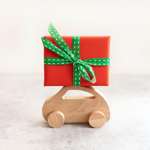 gift package and wooden toy car