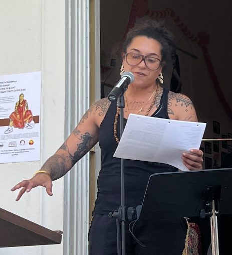 Asha Sudra reading poems at De Anza's California History Center